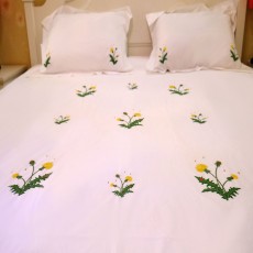 Bedding Dandelion flowers hand embroidered