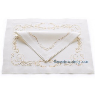 hand embroidery napkins in gold lamé